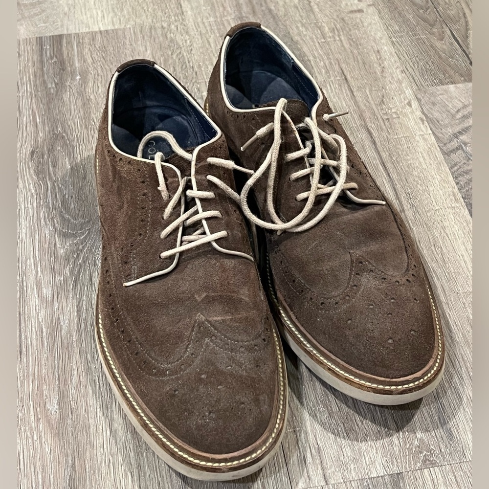 Cole Haan Size 10 Brown Suede Leather Wingtip Nubuck Oxford Barely Used Shoe